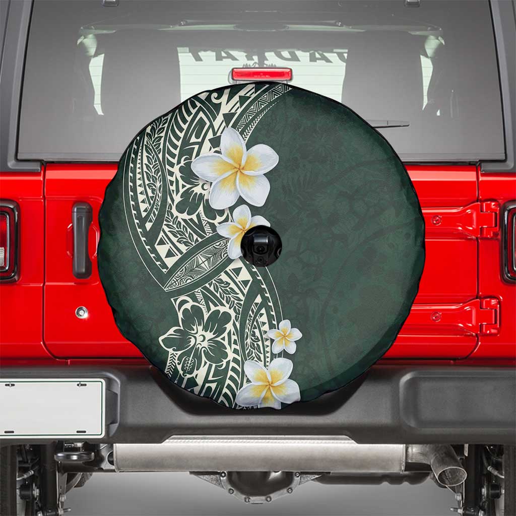 Plumeria Spare Tire Cover Polynesian Tribal Frangipani Green