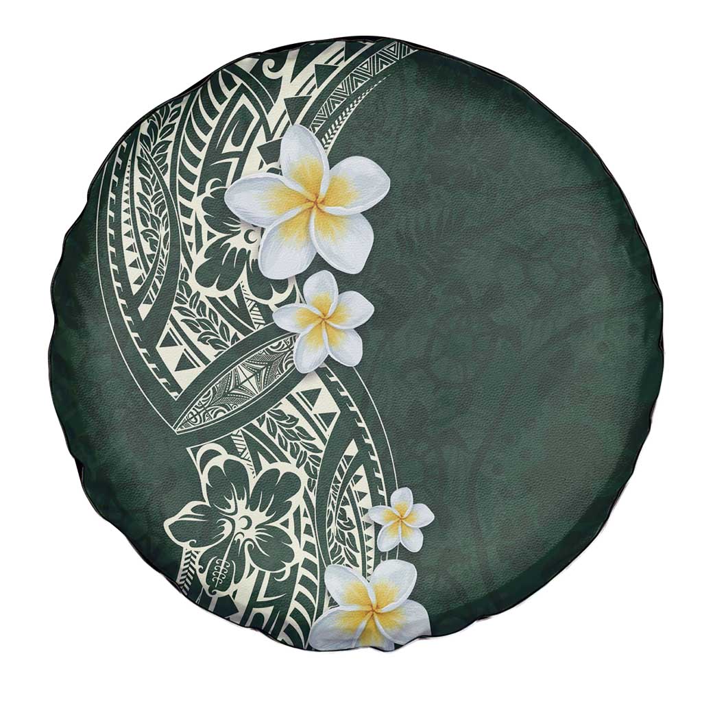 Plumeria Spare Tire Cover Polynesian Tribal Frangipani Green