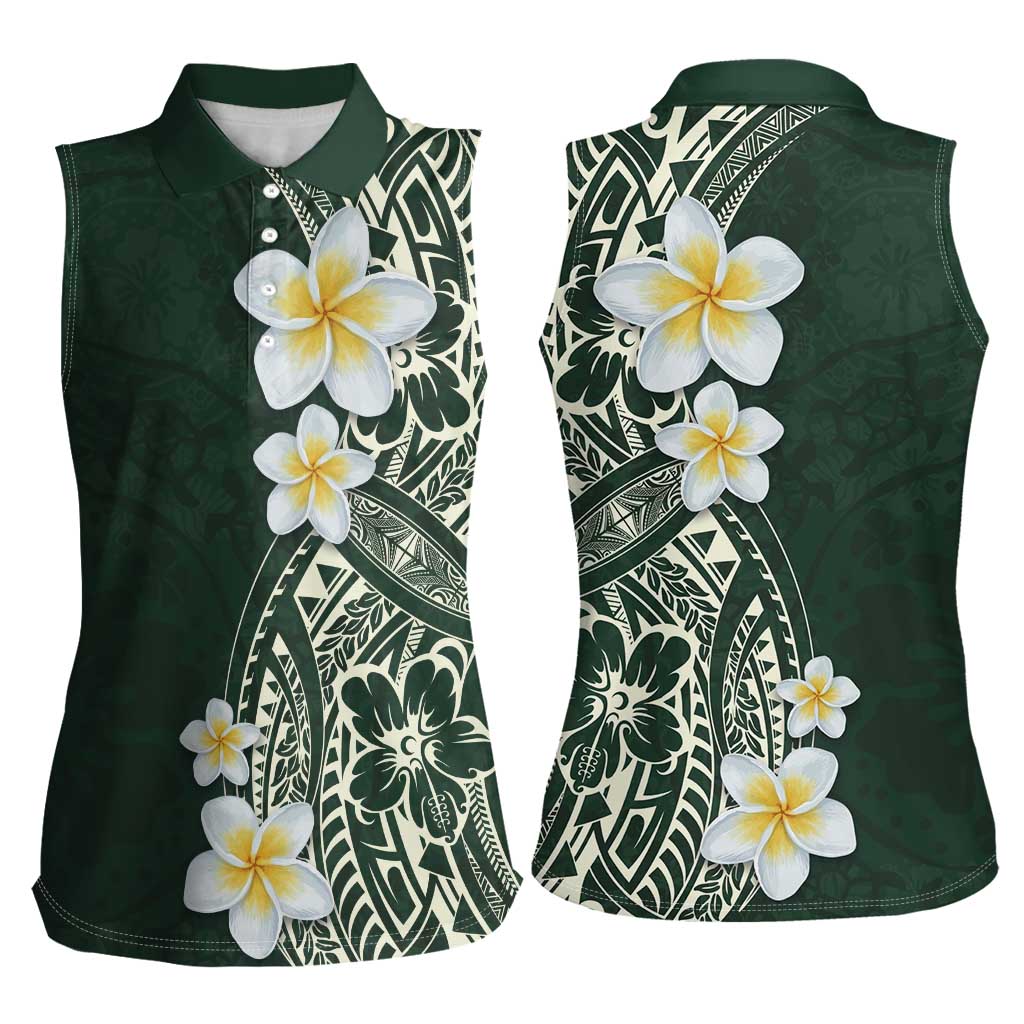 Plumeria Women Sleeveless Polo Shirt Polynesian Tribal Frangipani Green LT03 - Polynesian Pride