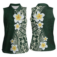 Plumeria Women Sleeveless Polo Shirt Polynesian Tribal Frangipani Green LT03 - Polynesian Pride