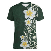 Plumeria Women V-Neck T-Shirt Polynesian Tribal Frangipani Green LT03 Female Green - Polynesian Pride