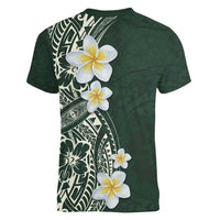 Plumeria Women V-Neck T-Shirt Polynesian Tribal Frangipani Green LT03 - Polynesian Pride