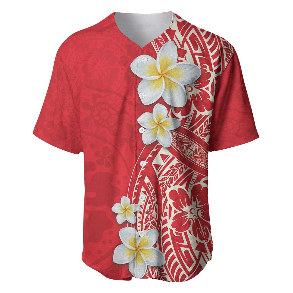 Plumeria Baseball Jersey Polynesian Tribal Frangipani Red