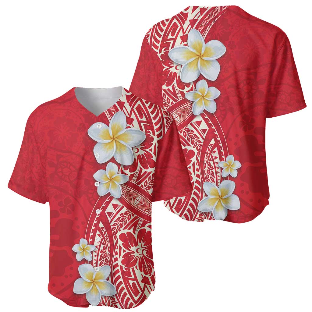 Plumeria Baseball Jersey Polynesian Tribal Frangipani Red LT03 - Polynesian Pride