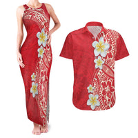 Plumeria Couples Matching Tank Maxi Dress and Hawaiian Shirt Polynesian Tribal Frangipani Red