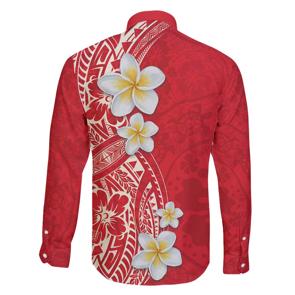 Plumeria Family Matching Long Sleeve Bodycon Dress and Hawaiian Shirt Polynesian Tribal Frangipani Red LT03 - Polynesian Pride