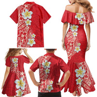 Plumeria Family Matching Mermaid Dress and Hawaiian Shirt Polynesian Tribal Frangipani Red LT03 - Polynesian Pride