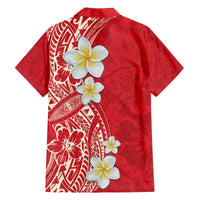 Plumeria Family Matching Off The Shoulder Long Sleeve Dress and Hawaiian Shirt Polynesian Tribal Frangipani Red