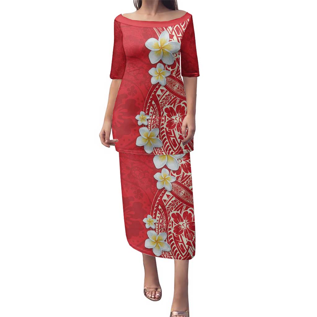 Plumeria Family Matching Puletasi and Hawaiian Shirt Polynesian Tribal Frangipani Red