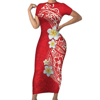 Plumeria Family Matching Short Sleeve Bodycon Dress and Hawaiian Shirt Polynesian Tribal Frangipani Red LT03 Mom's Dress Red - Polynesian Pride