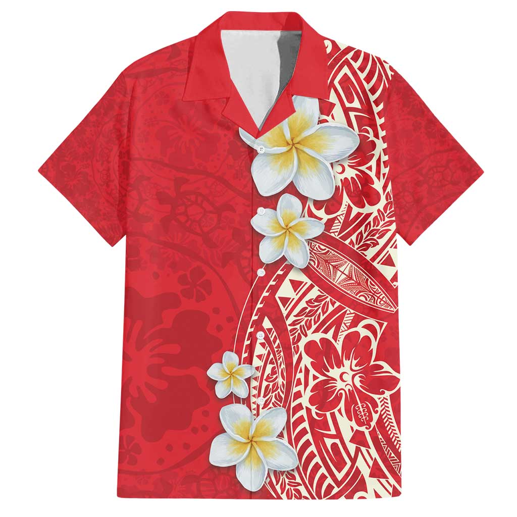 Plumeria Family Matching Summer Maxi Dress and Hawaiian Shirt Polynesian Tribal Frangipani Red LT03 Dad's Shirt - Short Sleeve Red - Polynesian Pride