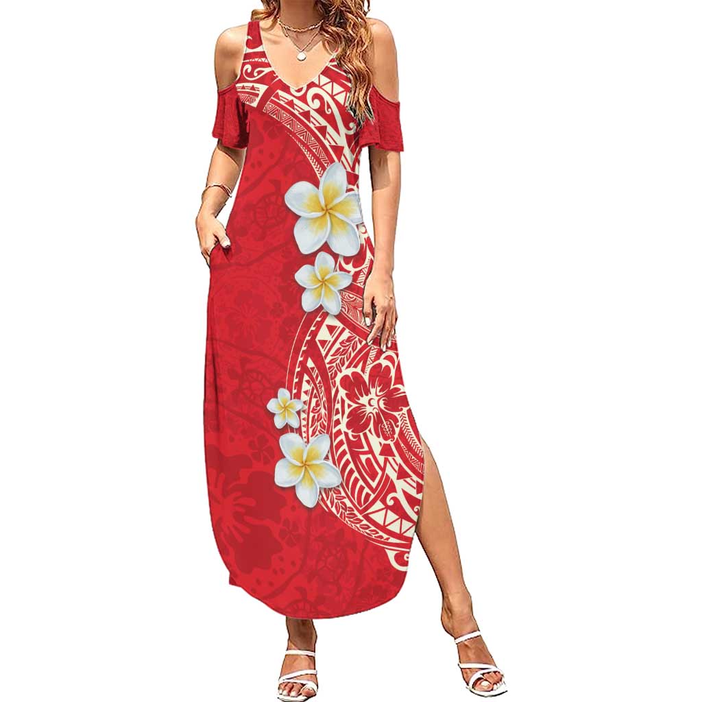 Plumeria Family Matching Summer Maxi Dress and Hawaiian Shirt Polynesian Tribal Frangipani Red LT03 Mom's Dress Red - Polynesian Pride