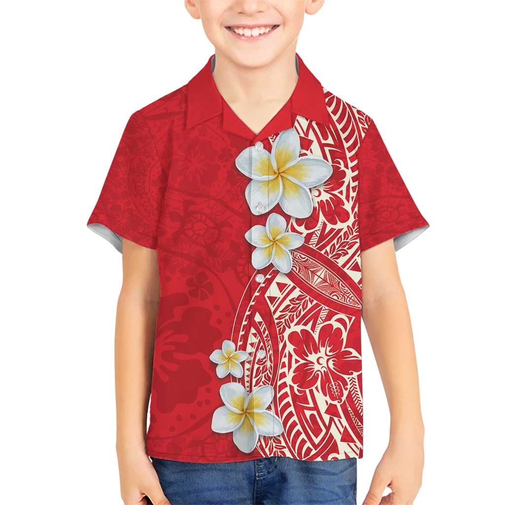 Plumeria Family Matching Summer Maxi Dress and Hawaiian Shirt Polynesian Tribal Frangipani Red LT03 Son's Shirt Red - Polynesian Pride