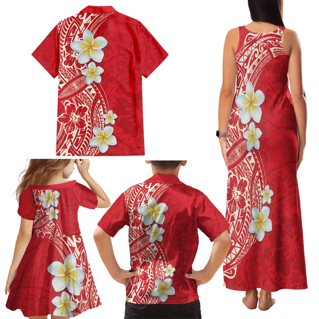 Plumeria Family Matching Tank Maxi Dress and Hawaiian Shirt Polynesian Tribal Frangipani Red LT03 - Polynesian Pride