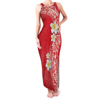 Plumeria Family Matching Tank Maxi Dress and Hawaiian Shirt Polynesian Tribal Frangipani Red LT03 Mom's Dress Red - Polynesian Pride
