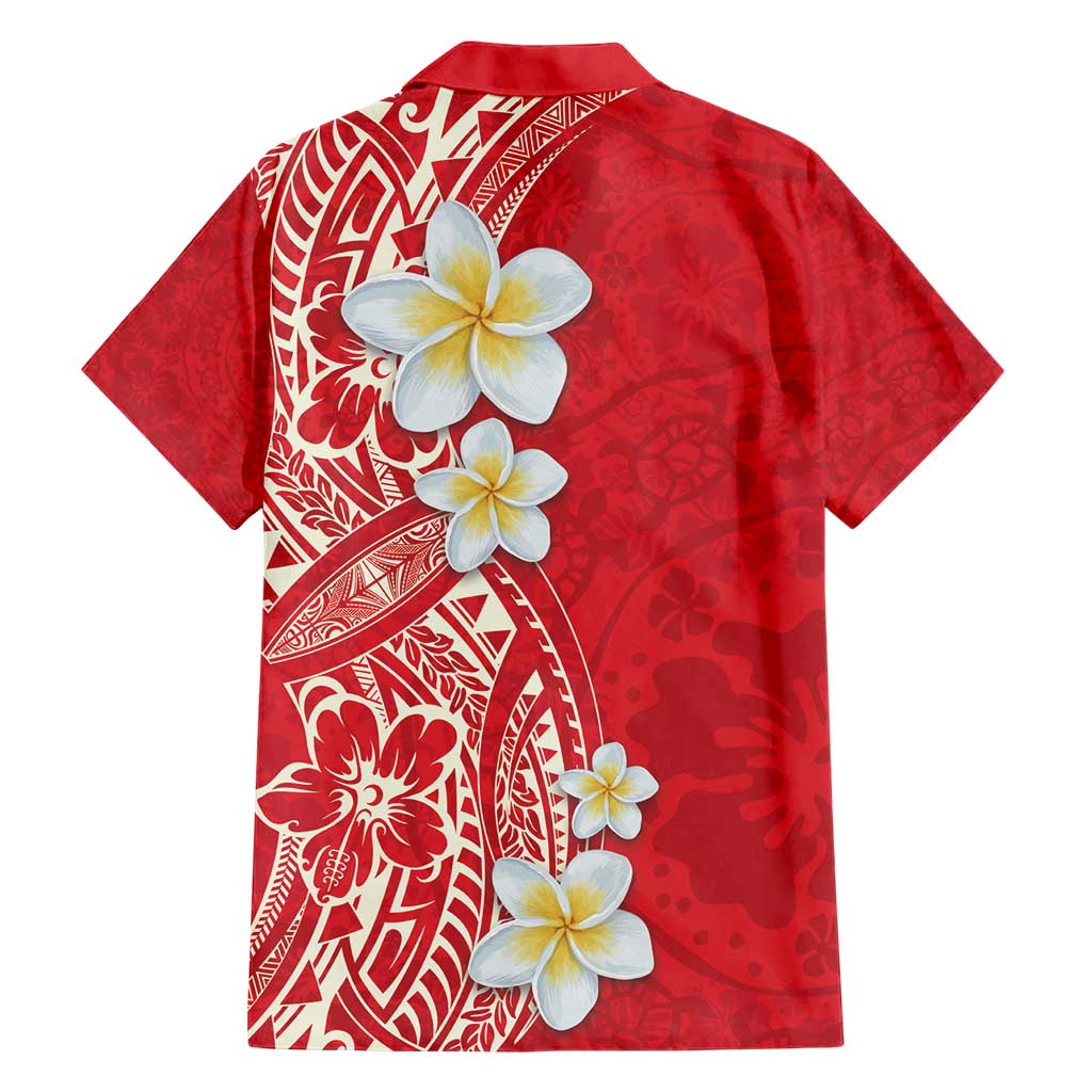 Plumeria Hawaiian Shirt Polynesian Tribal Frangipani Red
