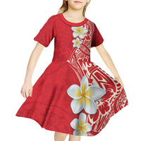 Plumeria Kid Short Sleeve Dress Polynesian Tribal Frangipani Red LT03 - Polynesian Pride