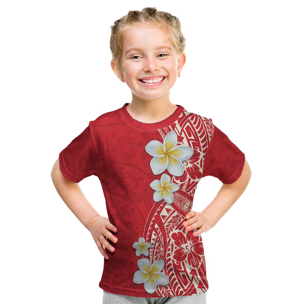 Plumeria Kid T Shirt Polynesian Tribal Frangipani Red LT03 Red - Polynesian Pride