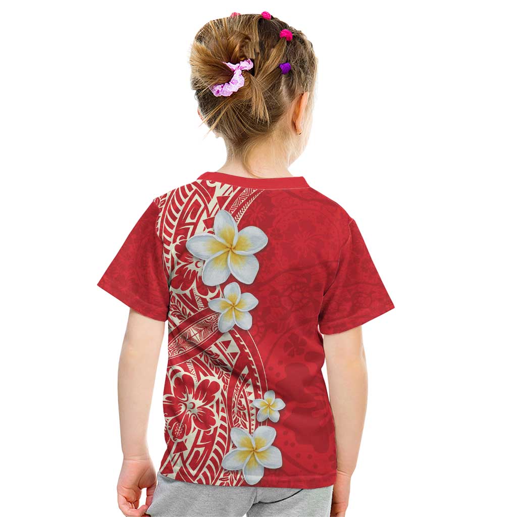 Plumeria Kid T Shirt Polynesian Tribal Frangipani Red LT03 - Polynesian Pride