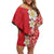 Plumeria Off Shoulder Short Dress Polynesian Tribal Frangipani Red