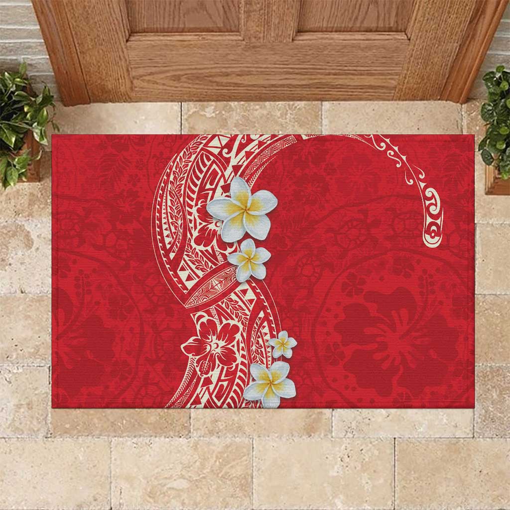 Plumeria Rubber Doormat Polynesian Tribal Frangipani Red