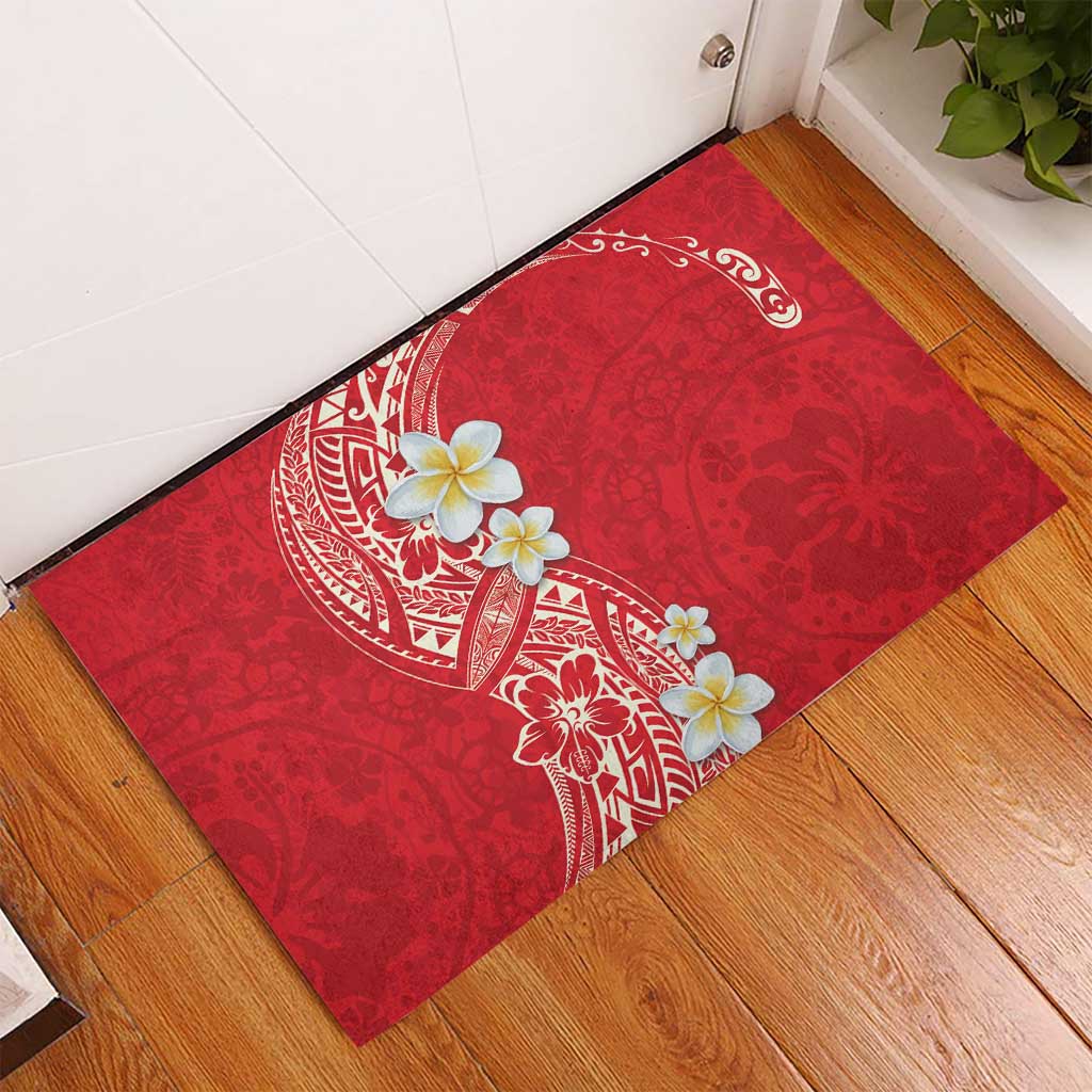 Plumeria Rubber Doormat Polynesian Tribal Frangipani Red