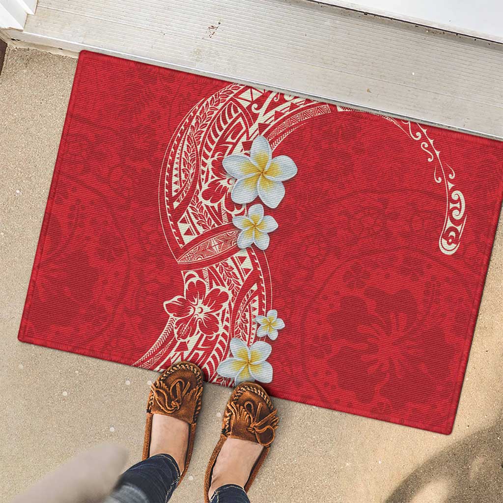 Plumeria Rubber Doormat Polynesian Tribal Frangipani Red