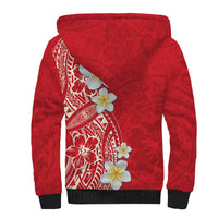 Plumeria Sherpa Hoodie Polynesian Tribal Frangipani Red