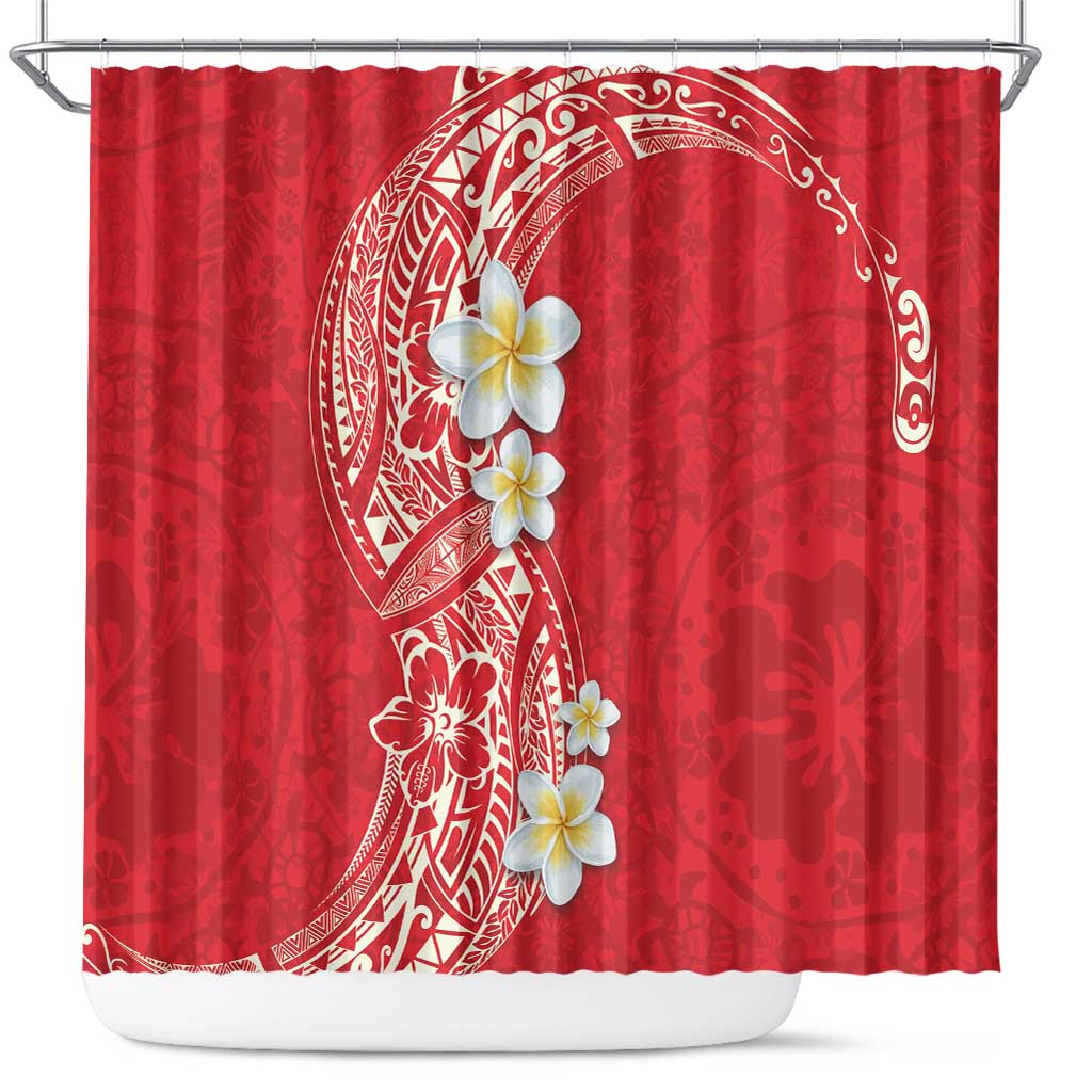 Plumeria Shower Curtain Polynesian Tribal Frangipani Red LT03 Red - Polynesian Pride