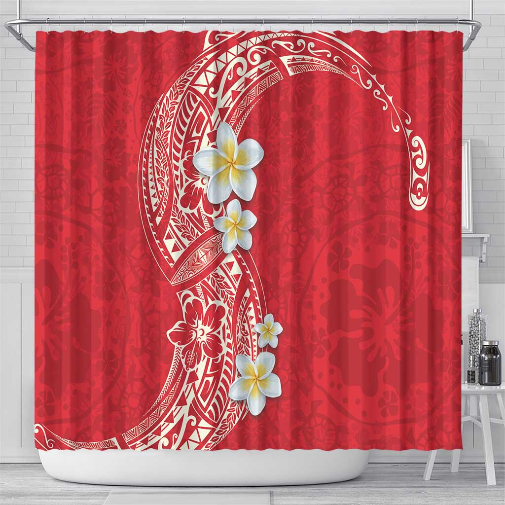 Plumeria Shower Curtain Polynesian Tribal Frangipani Red LT03 - Polynesian Pride