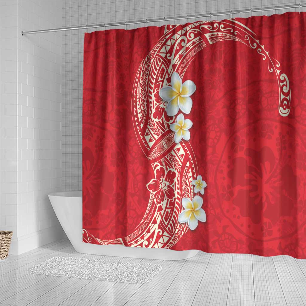 Plumeria Shower Curtain Polynesian Tribal Frangipani Red LT03 - Polynesian Pride
