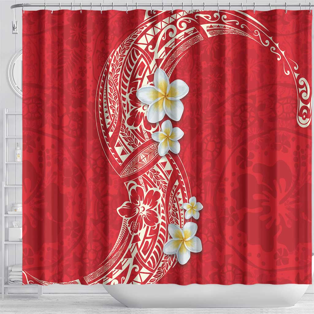 Plumeria Shower Curtain Polynesian Tribal Frangipani Red LT03 - Polynesian Pride