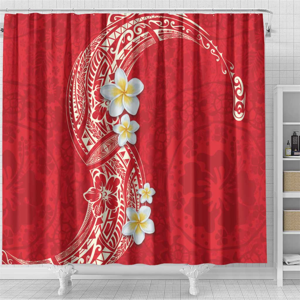 Plumeria Shower Curtain Polynesian Tribal Frangipani Red LT03 - Polynesian Pride