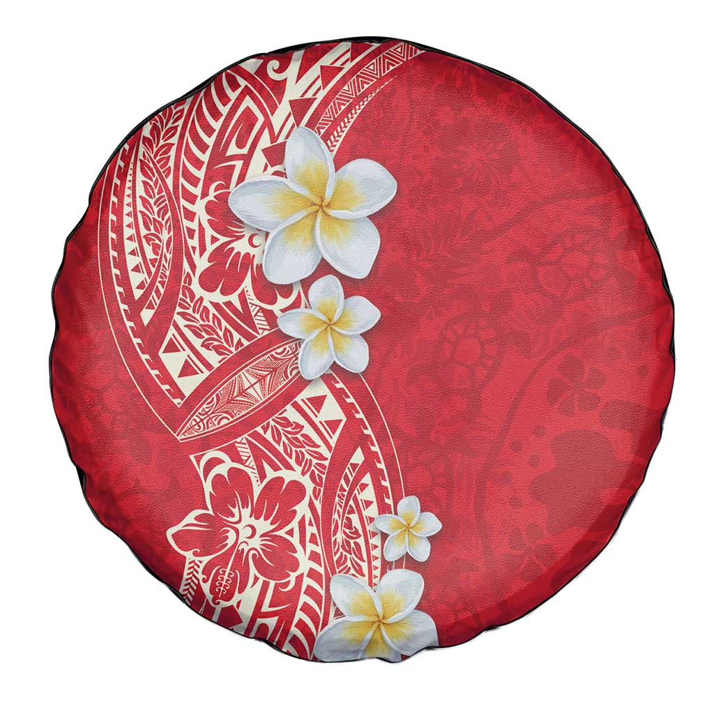 Plumeria Spare Tire Cover Polynesian Tribal Frangipani Red