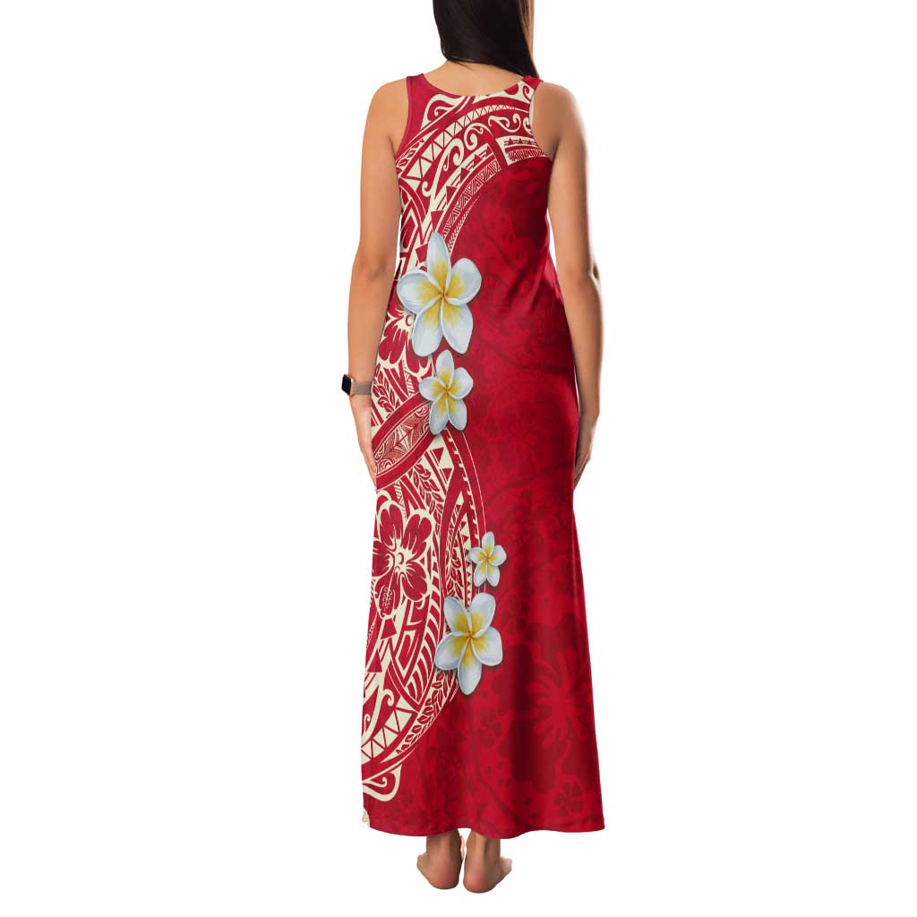 Plumeria Tank Maxi Dress Polynesian Tribal Frangipani Red