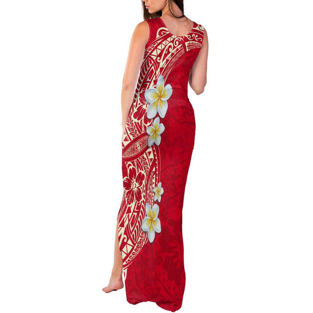 Plumeria Tank Maxi Dress Polynesian Tribal Frangipani Red