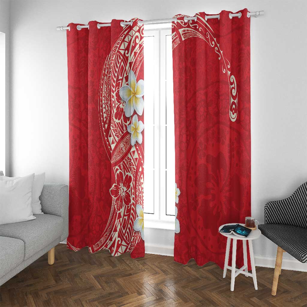 Plumeria Window Curtain Polynesian Tribal Frangipani Red