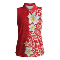 Plumeria Women Sleeveless Polo Shirt Polynesian Tribal Frangipani Red LT03 Female Red - Polynesian Pride