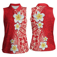 Plumeria Women Sleeveless Polo Shirt Polynesian Tribal Frangipani Red LT03 - Polynesian Pride