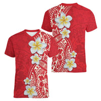Plumeria Women V-Neck T-Shirt Polynesian Tribal Frangipani Red LT03 - Polynesian Pride