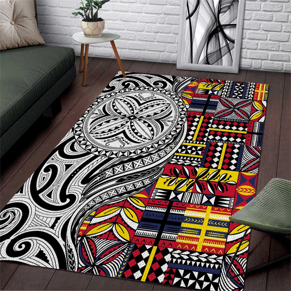Niue Hiapo and Maori Decoration Tattoos Area Rug - Polynesian Pride