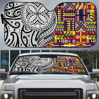 Niue Hiapo and Maori Decoration Tattoos Auto Sun Shade - Polynesian Pride