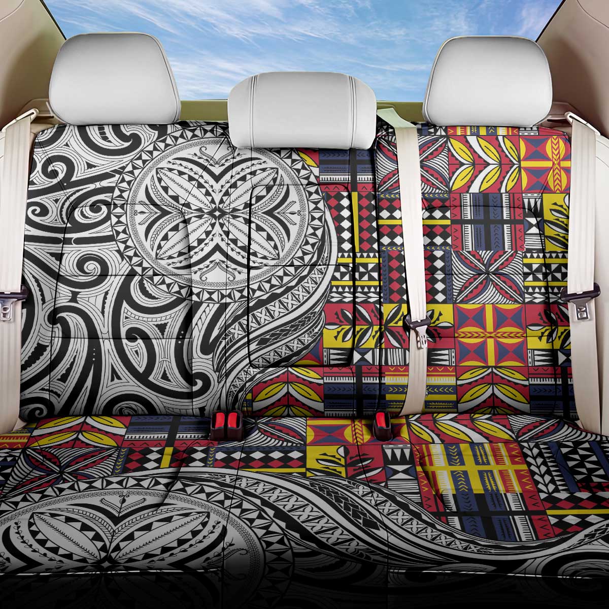 Niue Hiapo and Maori Decoration Tattoos Back Car Seat Cover - Polynesian Pride