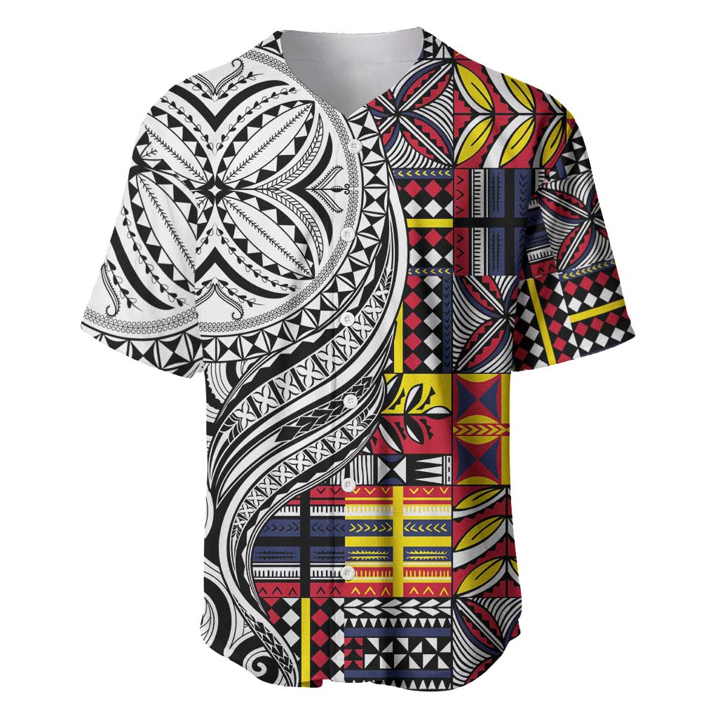 Niue Hiapo and Maori Decoration Tattoos Baseball Jersey LT03 White - Polynesian Pride