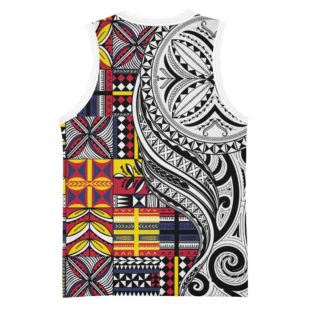 Niue Hiapo and Maori Decoration Tattoos Basketball Jersey LT03 - Polynesian Pride