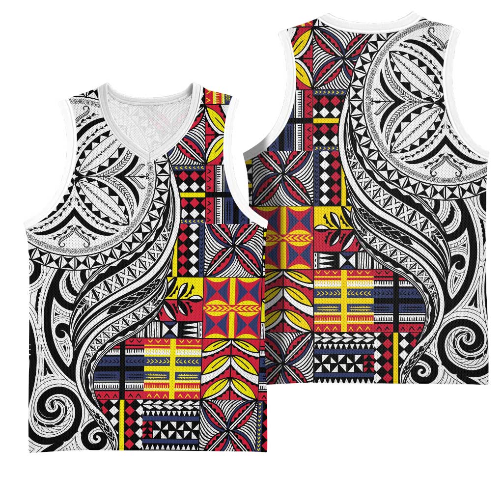 Niue Hiapo and Maori Decoration Tattoos Basketball Jersey LT03 - Polynesian Pride