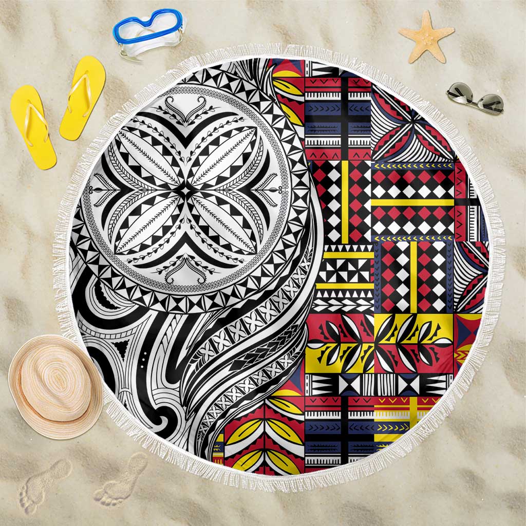 Niue Hiapo and Maori Decoration Tattoos Beach Blanket LT03 One Size 150cm White - Polynesian Pride