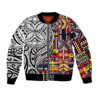 Niue Hiapo and Maori Decoration Tattoos Bomber Jacket LT03 Unisex White - Polynesian Pride