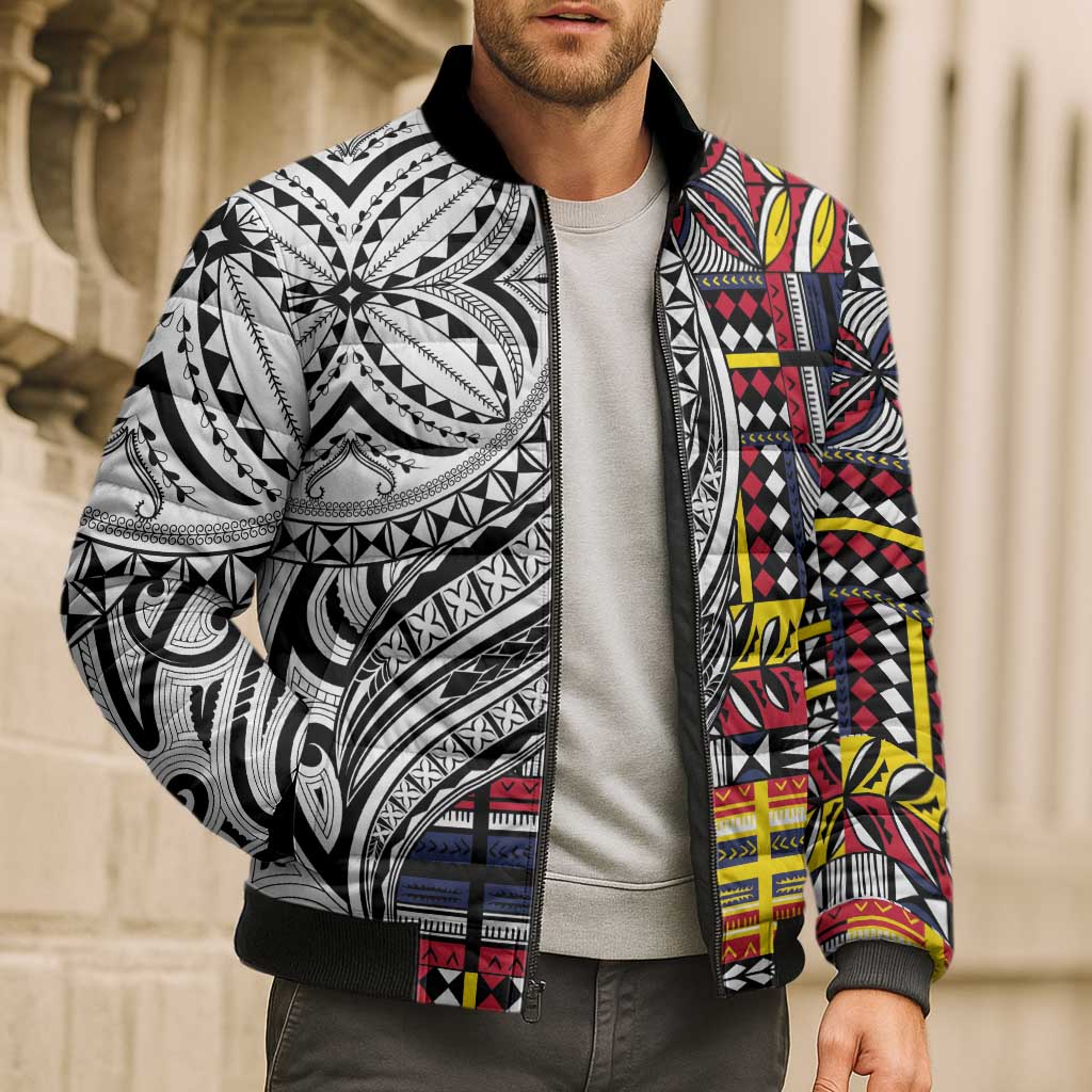 Niue Hiapo and Maori Decoration Tattoos Bomber Puffer Jacket - Polynesian Pride