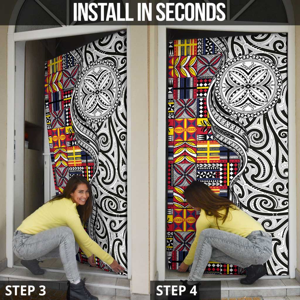 Niue Hiapo and Maori Decoration Tattoos Door Cover - Polynesian Pride